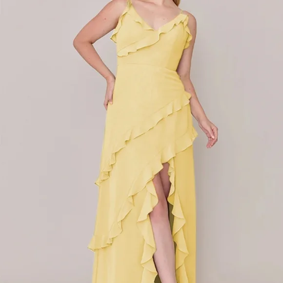 Formal Yellow Ruffle Dress - Picture 1 of 8